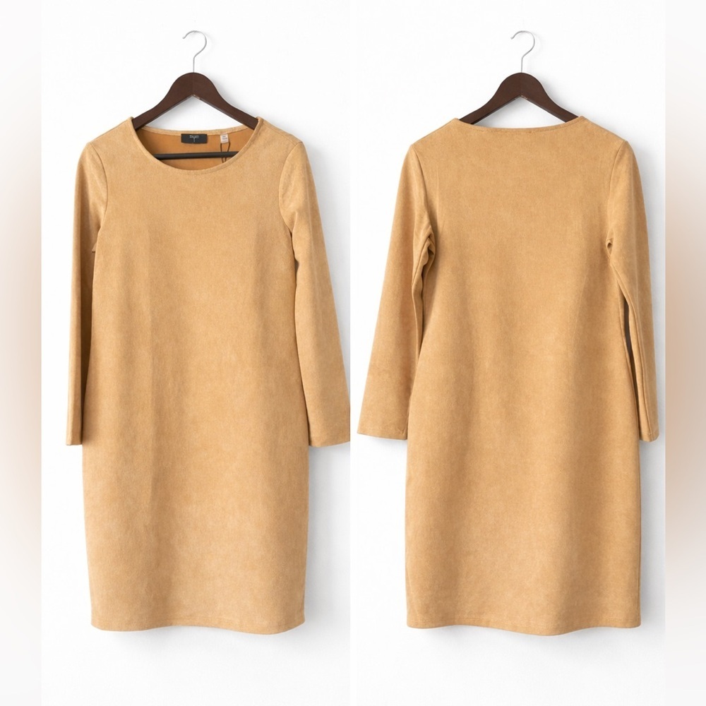 Tahari Elegant Tan Long Sleeve Dress
